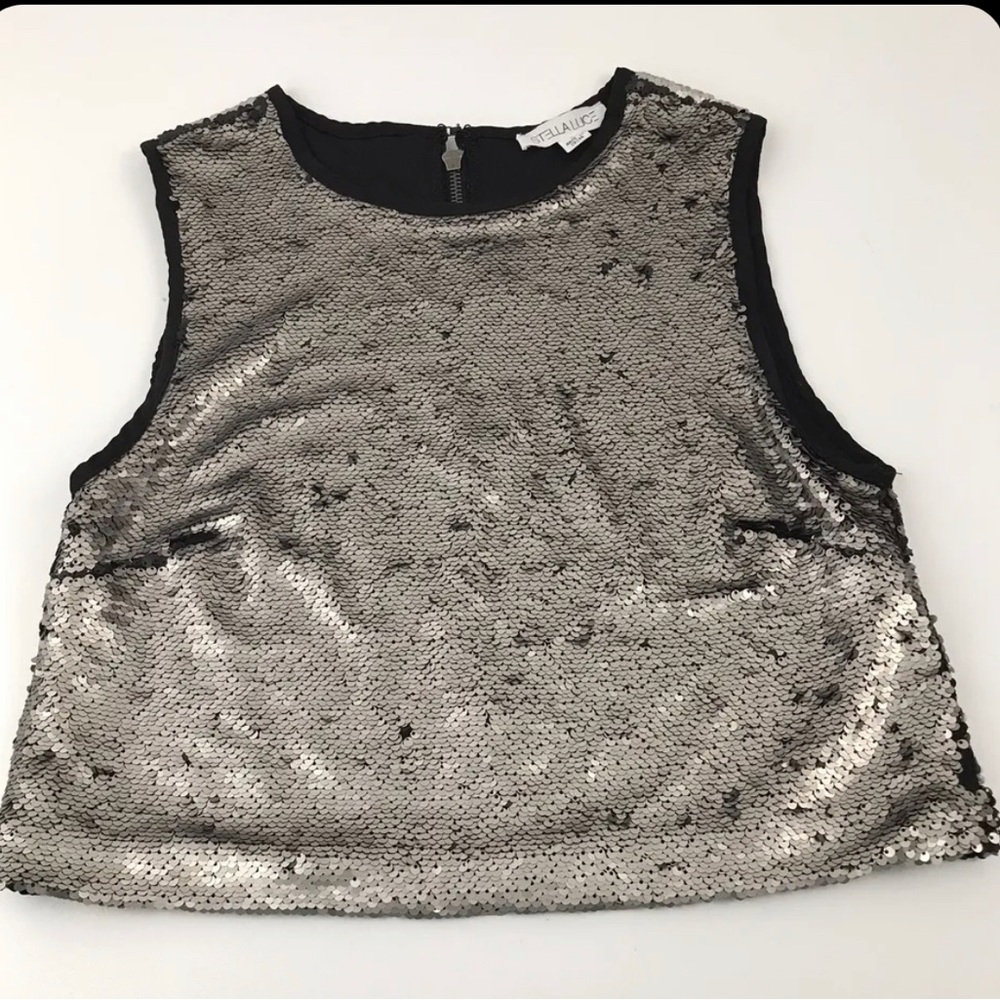 Stella Luce Womens Large Sequin Crop Top.